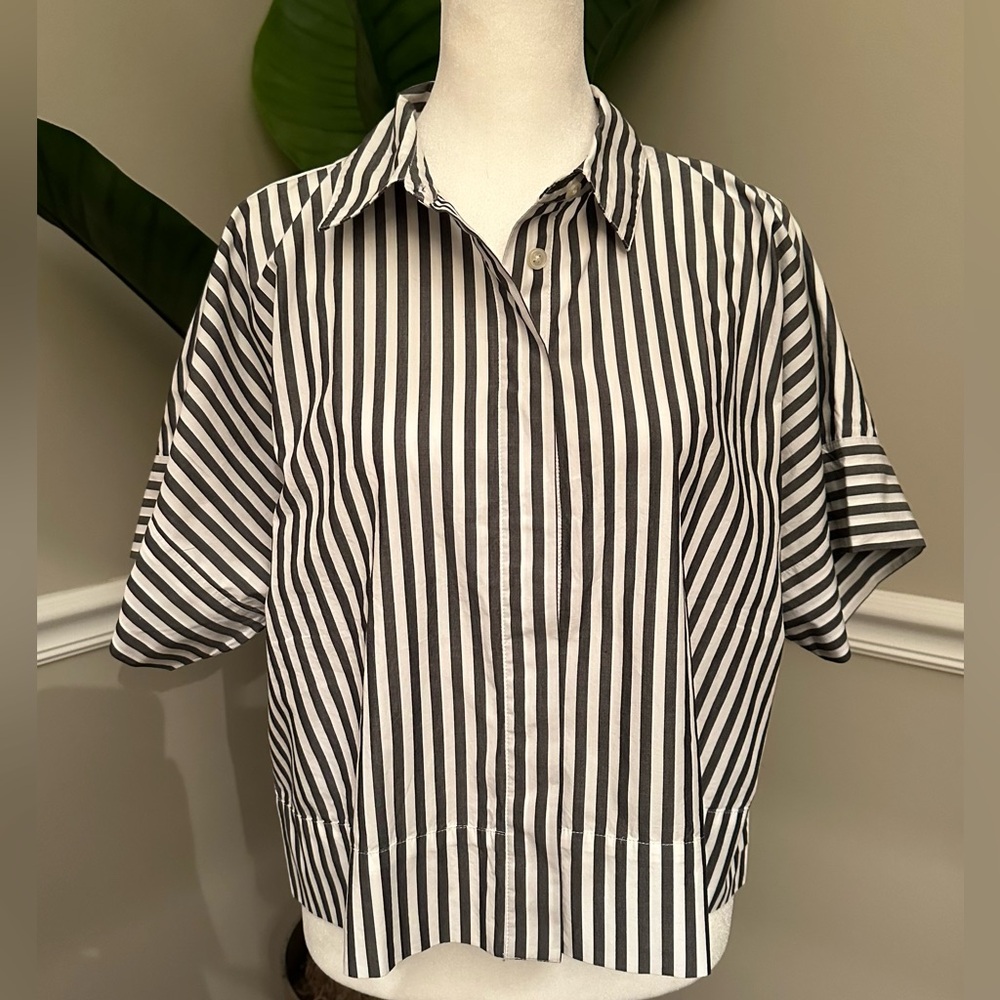 NWT Modern Striped Cropped Button Down - size Medium